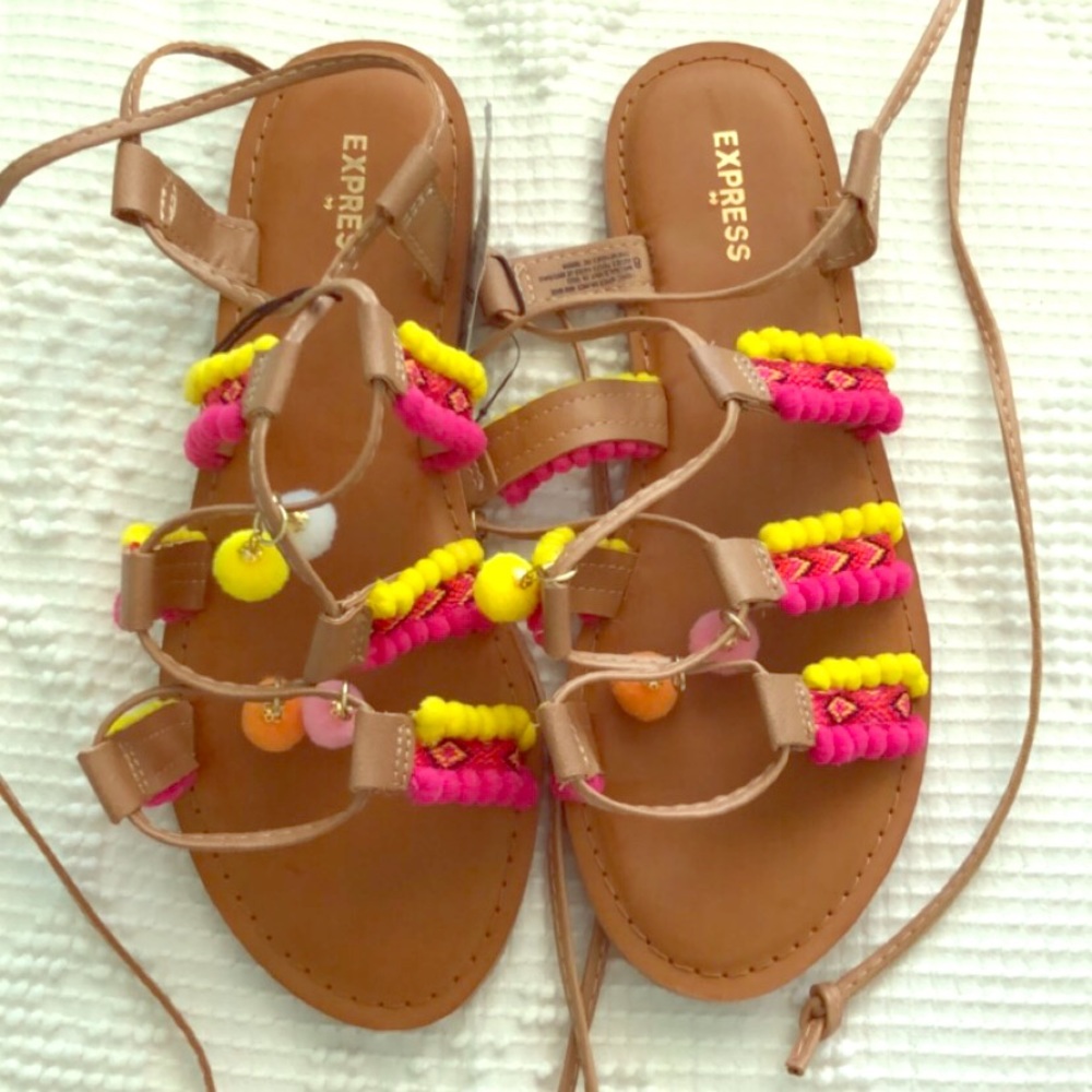 Pom-Pom Gladiator Sandals